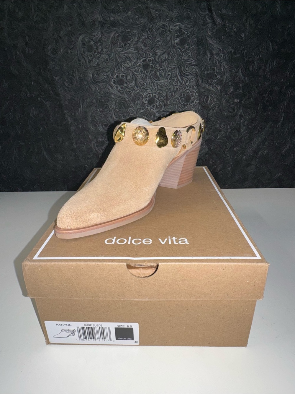 Dolce Vita Kanyon Studded Suede Mules in Dune Suede